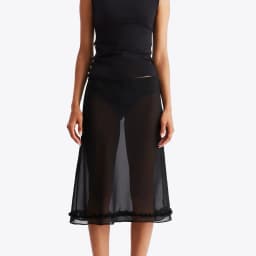 Y2k Fairy Coquette Skirts Dress Women's Midi Skirt See Through Low Rise Ruffled Hem Dot Pattern White Black Mesh Sheer Skirt