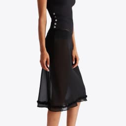 Y2k Fairy Coquette Skirts Dress Women's Midi Skirt See Through Low Rise Ruffled Hem Dot Pattern White Black Mesh Sheer Skirt