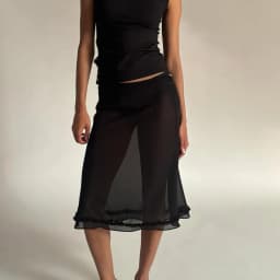 Y2k Fairy Coquette Skirts Dress Women's Midi Skirt See Through Low Rise Ruffled Hem Dot Pattern White Black Mesh Sheer Skirt