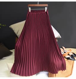 Vintage Pleated Midi Long Skirt For Women Korean Fashion Casual High Waist Chiffon Skirts Jupe Faldas 18 Color Spring Autumn