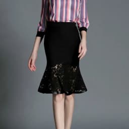 Women Summer New Casual Patchwork lolita Lace Pencil Skirt High Waist