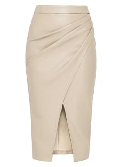 Women Midi Leather Skirt Sexy Split High Waist Zipper PU Front Slit Skirts Ladies Black Faux Leather Folded Skirt For Women