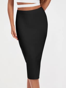 BEAUKEY Sexy Black Mid Calf Bandage Pencil Skirt Long Bodycon 2023 Women Stretch Nude Split Maxi Skirt Wholesale XL Party Skirts