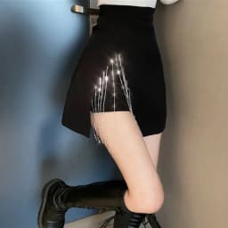 Women's Skirt Rhinestone Irregular Coquette Black Female Skirts with Slit V Clothing Trend 2025 Y2k Vintage Aesthetic Stylish