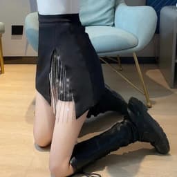 Women's Skirt Rhinestone Irregular Coquette Black Female Skirts with Slit V Clothing Trend 2025 Y2k Vintage Aesthetic Stylish