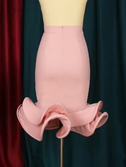 Women Mermaid Skirt High Waist Pink Trumpet Flare Fishtail Sheath Stylish Ruffles Elegant Party Event Elastic Classy Jupes Falad