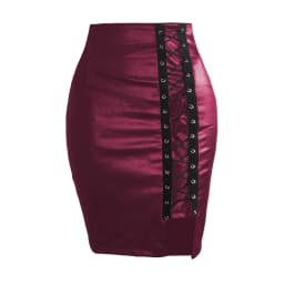 Sexy Girls Above Knee Black PU Leather Mini Skirts Spring Women High Waist Bodycon Front Split Elegant Short Skirt