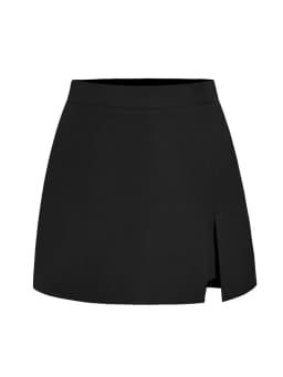 Summer Mini Divided Skirt For Women Elastic Skorts Black Office Lady Slit Skirts Short High Waist Women Mini Skirt Shorts Zipper