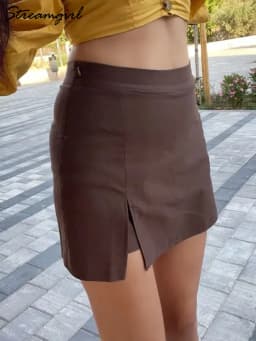 Summer Mini Divided Skirt For Women Elastic Skorts Black Office Lady Slit Skirts Short High Waist Women Mini Skirt Shorts Zipper