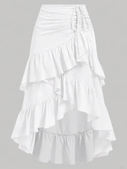 Summer Women A Line Midi Skirt Elegant Asymmetrical Flounce Design Casual Drawstring Waist Skirt for Vacation Daily Wear