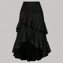 Summer Women A Line Midi Skirt Elegant Asymmetrical Flounce Design Casual Drawstring Waist Skirt for Vacation Daily Wear