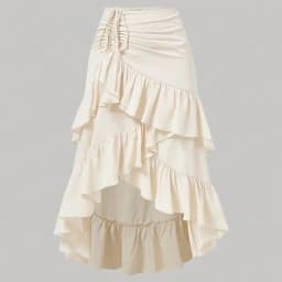 Summer Women A Line Midi Skirt Elegant Asymmetrical Flounce Design Casual Drawstring Waist Skirt for Vacation Daily Wear