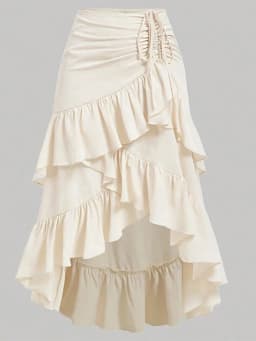 Summer Women A Line Midi Skirt Elegant Asymmetrical Flounce Design Casual Drawstring Waist Skirt for Vacation Daily Wear