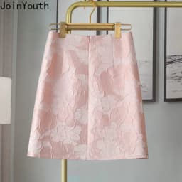 Jacquard Skirt for Women 2025 Faldas Mujer De Moda High Waist Tunic Pink Jupe Fashion Korean Saia Vintage Bodycon Mini Skirts