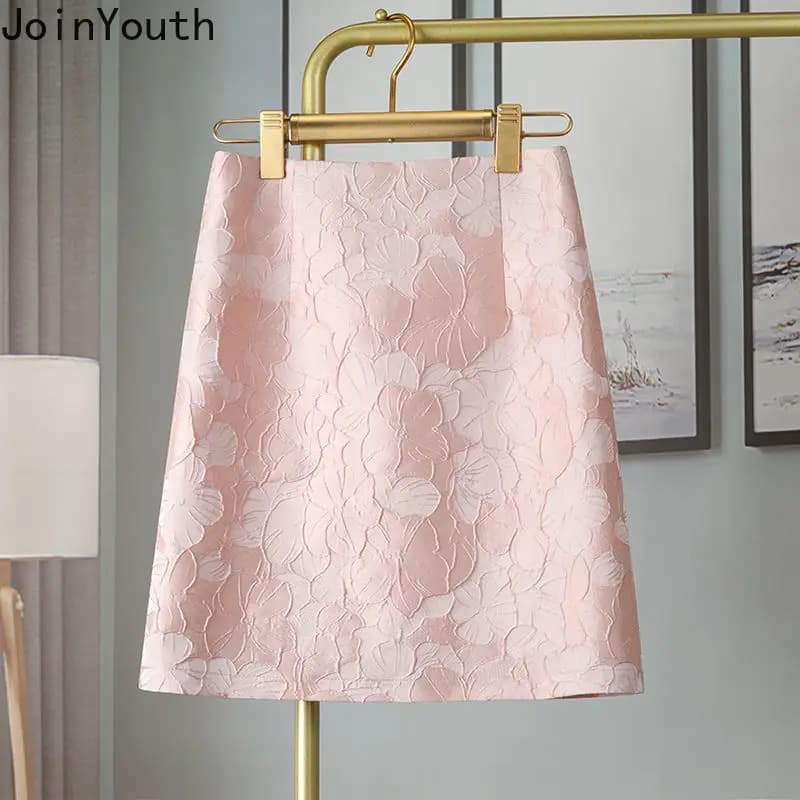 Jacquard Skirt for Women 2025 Faldas Mujer De Moda High Waist Tunic Pink Jupe Fashion Korean Saia Vintage Bodycon Mini Skirts