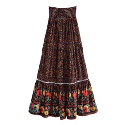 Boho Queens Women Beige Floral Print Beach Bohemian Skirt High Elastic Waist Rayon Cotton Pleated Gypsy Maxi Skirts Femme