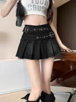 American Vintage Streetwear Sexy Denim Skirts Women's Belt Buckle High Waist Pleated Y2k Skirts Hottie All-match Short Skirt New
