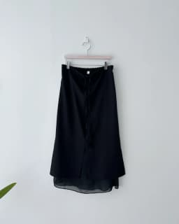 Korean Style Double Layered Belted Straight Cut Long Skirt for Women Spring New Elegant Slit Design Versatile Fashionable Skirt