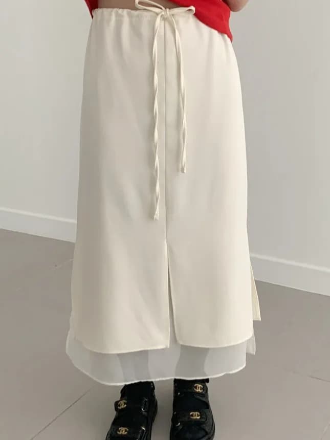 Korean Style Double Layered Belted Straight Cut Long Skirt for Women Spring New Elegant Slit Design Versatile Fashionable Skirt