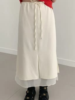 Korean Style Double Layered Belted Straight Cut Long Skirt for Women Spring New Elegant Slit Design Versatile Fashionable Skirt