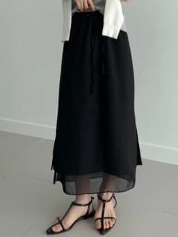 Korean Style Double Layered Belted Straight Cut Long Skirt for Women Spring New Elegant Slit Design Versatile Fashionable Skirt