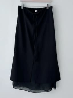 Korean Style Double Layered Belted Straight Cut Long Skirt for Women Spring New Elegant Slit Design Versatile Fashionable Skirt