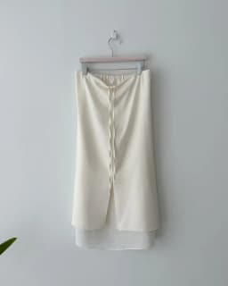 Korean Style Double Layered Belted Straight Cut Long Skirt for Women Spring New Elegant Slit Design Versatile Fashionable Skirt