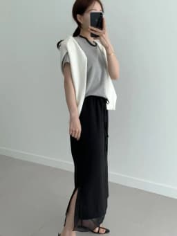 Korean Style Double Layered Belted Straight Cut Long Skirt for Women Spring New Elegant Slit Design Versatile Fashionable Skirt