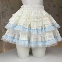 Black Lace Trim Layered Ruffle Mini Skirt Women Gothic Lolita Satin Bow Decor Elastic Waist A-line Short Skirt for Teens 2026
