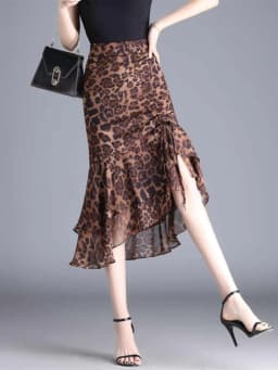 Female Skirts High Waist Leopard Print Chiffon Midi Women's Skirt Irregular A Line Stylish Casual Y2k Vintage Korean Fashion V