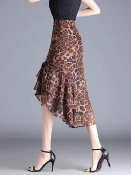 Female Skirts High Waist Leopard Print Chiffon Midi Women's Skirt Irregular A Line Stylish Casual Y2k Vintage Korean Fashion V