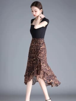 Female Skirts High Waist Leopard Print Chiffon Midi Women's Skirt Irregular A Line Stylish Casual Y2k Vintage Korean Fashion V