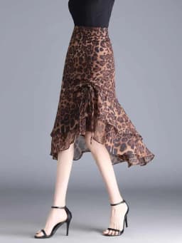 Female Skirts High Waist Leopard Print Chiffon Midi Women's Skirt Irregular A Line Stylish Casual Y2k Vintage Korean Fashion V