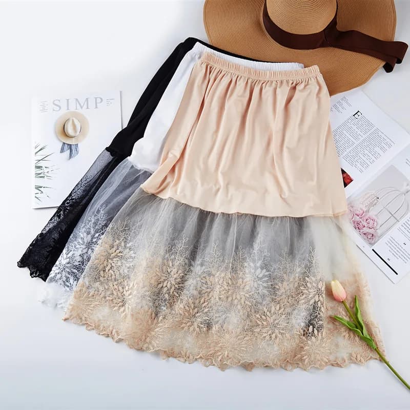 Women Skirt Extender Knee Lace Slip Hollow Length A-Line Half Extenders Women Lady Lace Slip Casual Skirt Underskirt Petticoat