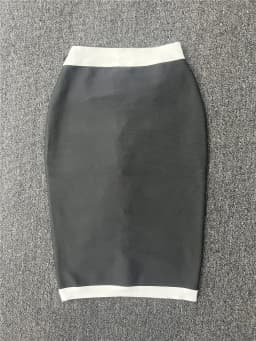 Black White Bandage Skirts For Women Elegant High Waist Elastic Buttons Knee Length Pencil Skirt Elegant Ladies Office Cloth