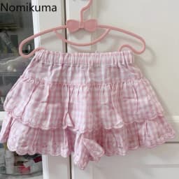 2025 Faldas Mujer De Moda Japanese Summer Skirt Women High Waist Jupe Kawaii Embroidery Fashion Plaid Mini Y2k Pink Cute Skirts