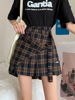 Spring Autumn plus Size Plaid A-Line Skirt Women's Frock Korean Style High Waist Short Skirt Trendy Ins Wide Leg Pants