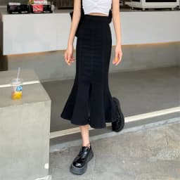 Women's A-Line Midi Skirt Spring Fashion New Design Fish Tail Denim Cotton High Waist Korean Style with Lace Hemline
