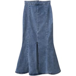 Women's A-Line Midi Skirt Spring Fashion New Design Fish Tail Denim Cotton High Waist Korean Style with Lace Hemline
