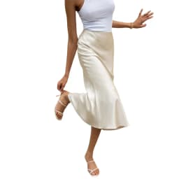 Lamuusaa Satin Skirt Women Summer Clothes Solid Color High Waist Bodycon Midi Skirts Elegant Evening Party Skirts Streetwear