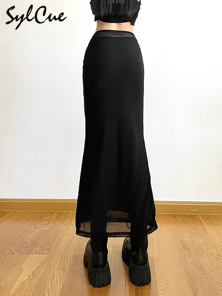 Sylcue Black Simple All-match Casual Commuter Summer Street Travel Cool Youth Vitality Tight Sexy High-elastic Women's Skirt