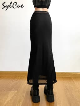 Sylcue Black Simple All-match Casual Commuter Summer Street Travel Cool Youth Vitality Tight Sexy High-elastic Women's Skirt