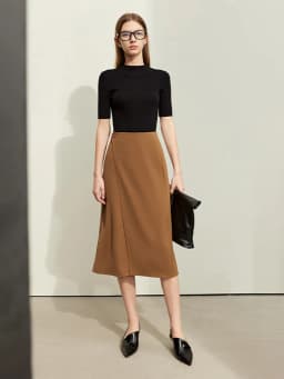 AMII Minimalism Women Skirts 2024 Autumn New Asymmetric Lap Piece A-line Solid Trendy Commuter Mid-Calf Skirt For Lady 12421040