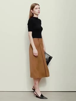 AMII Minimalism Women Skirts 2024 Autumn New Asymmetric Lap Piece A-line Solid Trendy Commuter Mid-Calf Skirt For Lady 12421040