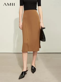 AMII Minimalism Women Skirts 2024 Autumn New Asymmetric Lap Piece A-line Solid Trendy Commuter Mid-Calf Skirt For Lady 12421040