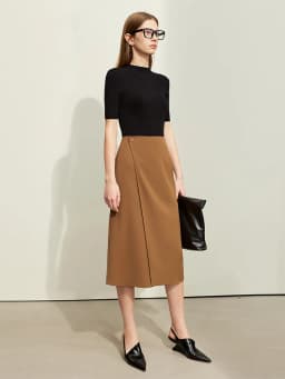 AMII Minimalism Women Skirts 2024 Autumn New Asymmetric Lap Piece A-line Solid Trendy Commuter Mid-Calf Skirt For Lady 12421040