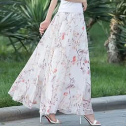Womens Summer Skirts Hot Sales Korean Style Fashion Floral Print Chiffon High Waist Skirt Female Elegant A- line Boho Long Skirt