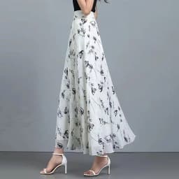 Womens Summer Skirts Hot Sales Korean Style Fashion Floral Print Chiffon High Waist Skirt Female Elegant A- line Boho Long Skirt