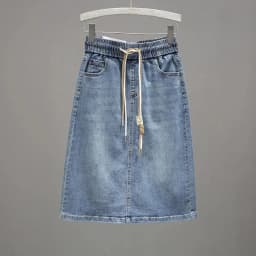 Korean Lady Large Size 5XL Denim Maxi Skirt Spring Summer Women Lace Up Jeans Long Skirts Femme In Half Body Cowboy A-line Skirt