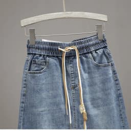 Korean Lady Large Size 5XL Denim Maxi Skirt Spring Summer Women Lace Up Jeans Long Skirts Femme In Half Body Cowboy A-line Skirt